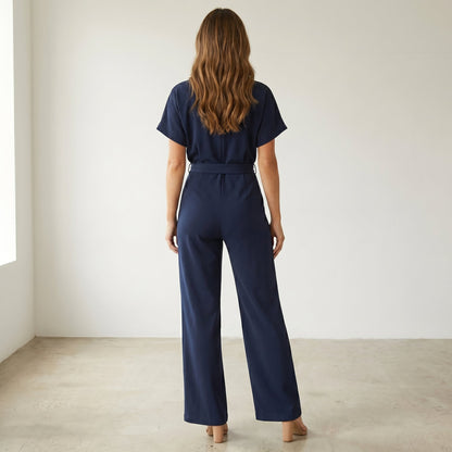 Jumpsuit met strikceintuur en wijde pijpen