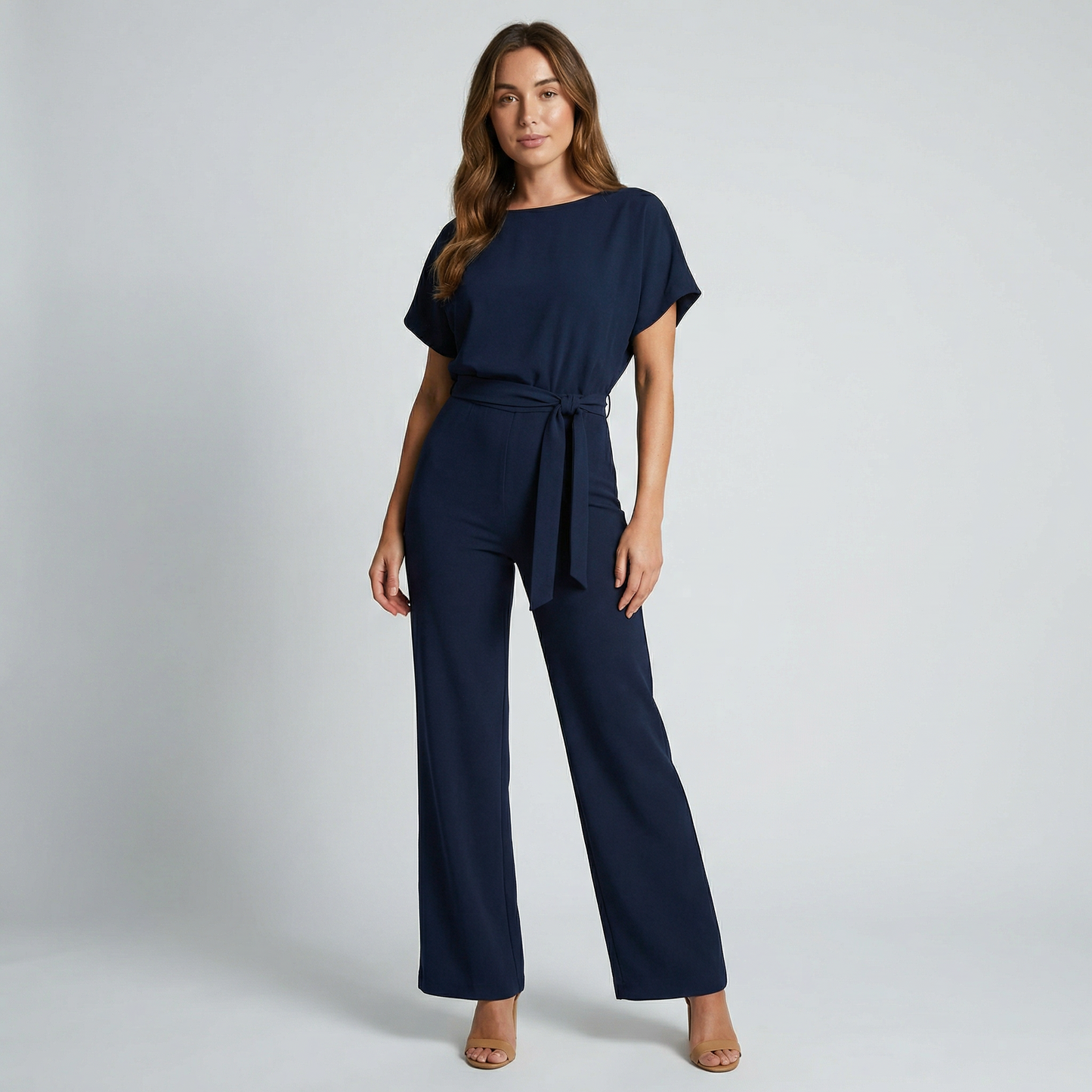 Jumpsuit met strikceintuur en wijde pijpen