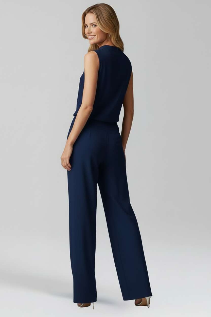 Women’s Jumpsuit with Round Neckline and Wide Legs