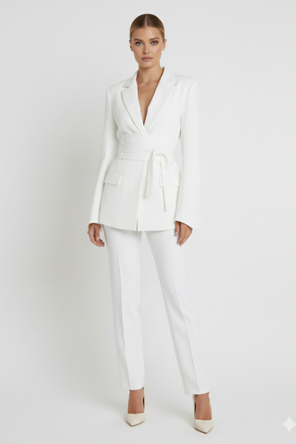 Women’s Blazer with Notched Lapel and Detachable Belt