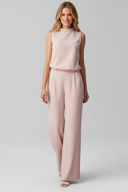 Women’s Jumpsuit with Round Neckline and Wide Legs
