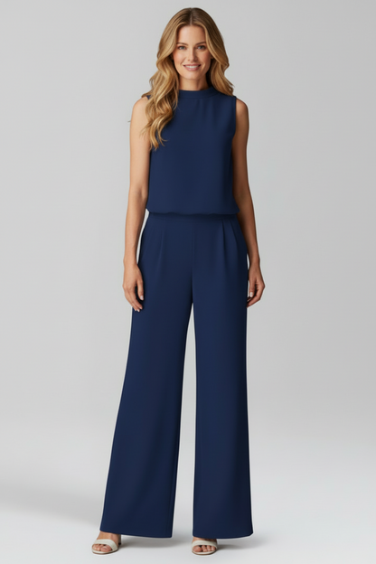 Women’s Jumpsuit with Round Neckline and Wide Legs