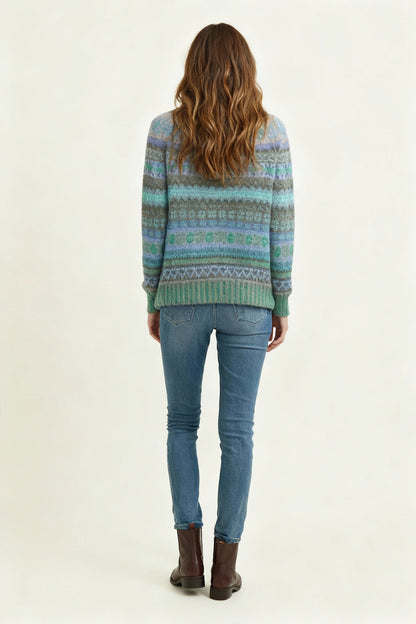 Vintage Blue Crewneck Sweater Women Casual Look with Relaxed Fit