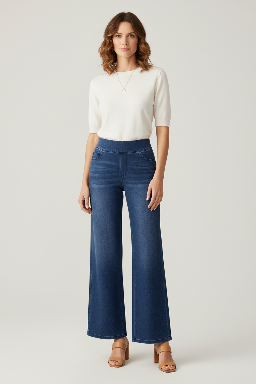 High Waist Womens Wide Leg Trousers with Stretch Fit