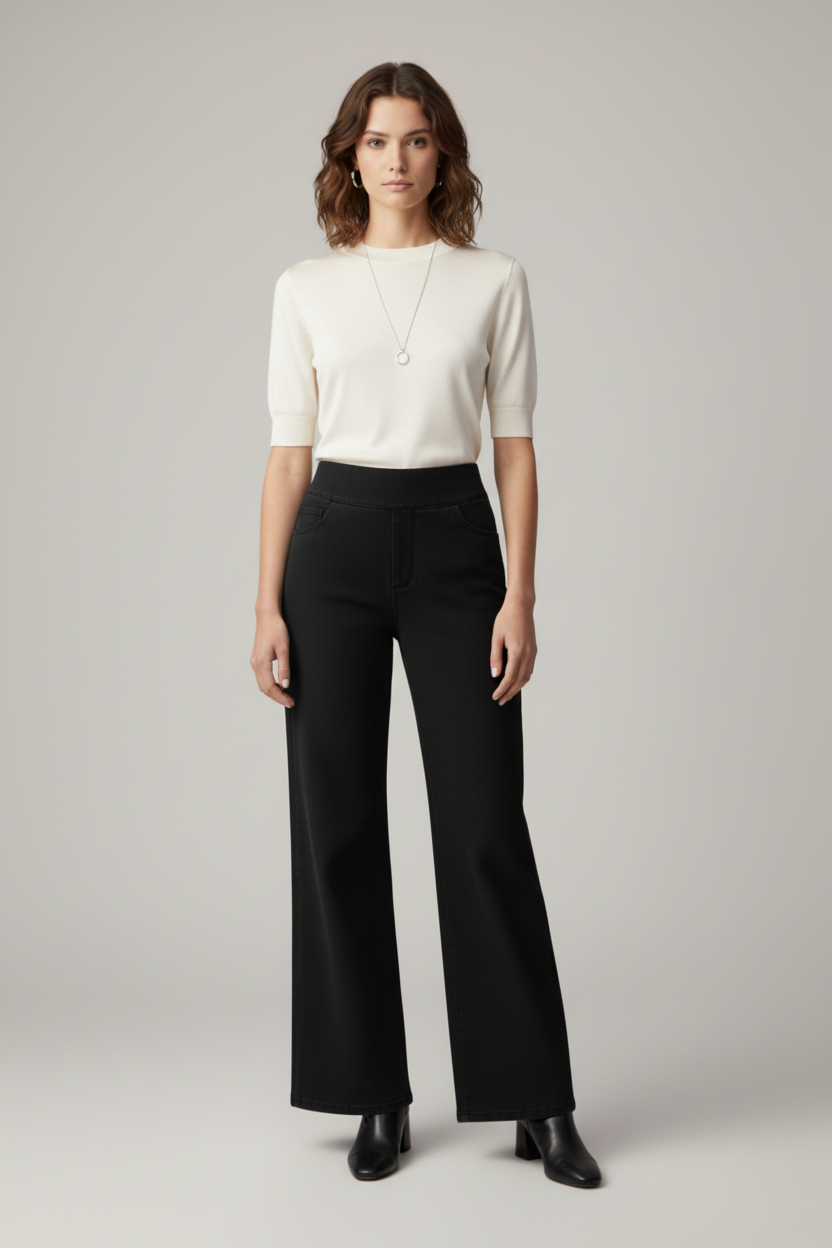 High Waist Womens Wide Leg Trousers with Stretch Fit