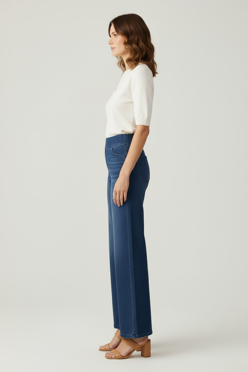 High Waist Womens Wide Leg Trousers with Stretch Fit