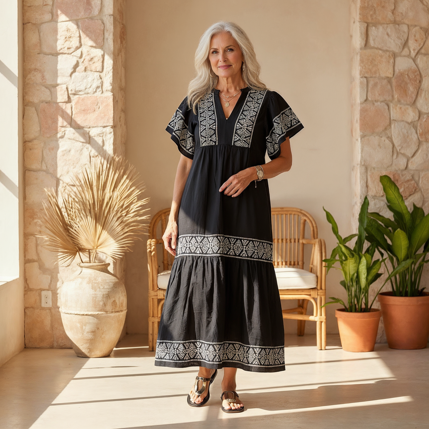 Rachel | Women’s Summer Boho V Neck Midi Dress