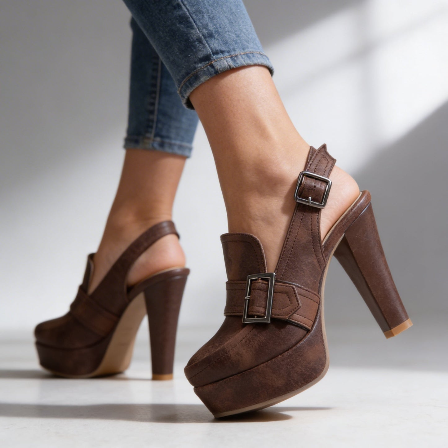 Victoria Slingback Heels – Retro-Inspired Buckle Strap Block Heels with Comfortable Fit