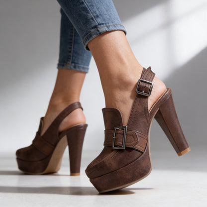Victoria Slingback Heels – Retro-Inspired Buckle Strap Block Heels with Comfortable Fit