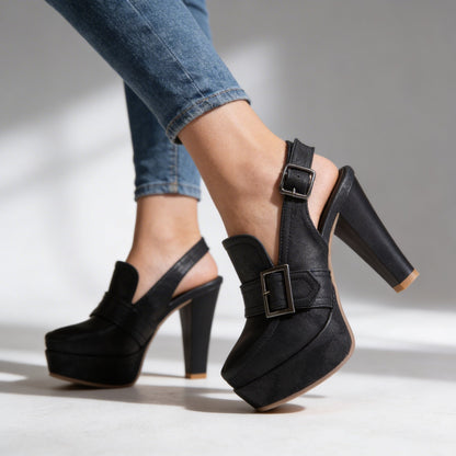 Victoria Slingback Heels – Retro-Inspired Buckle Strap Block Heels with Comfortable Fit