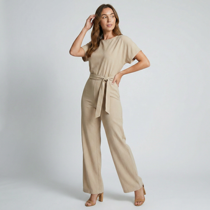 Jumpsuit met strikceintuur en wijde pijpen