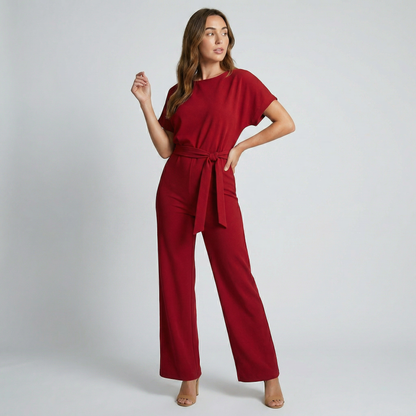 Jumpsuit met strikceintuur en wijde pijpen