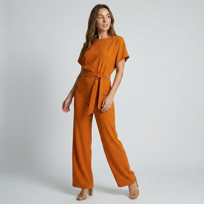 Jumpsuit met strikceintuur en wijde pijpen