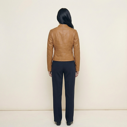 Women’s Slim Fit Zip-Up Jacket – Classic Moto Style Coat