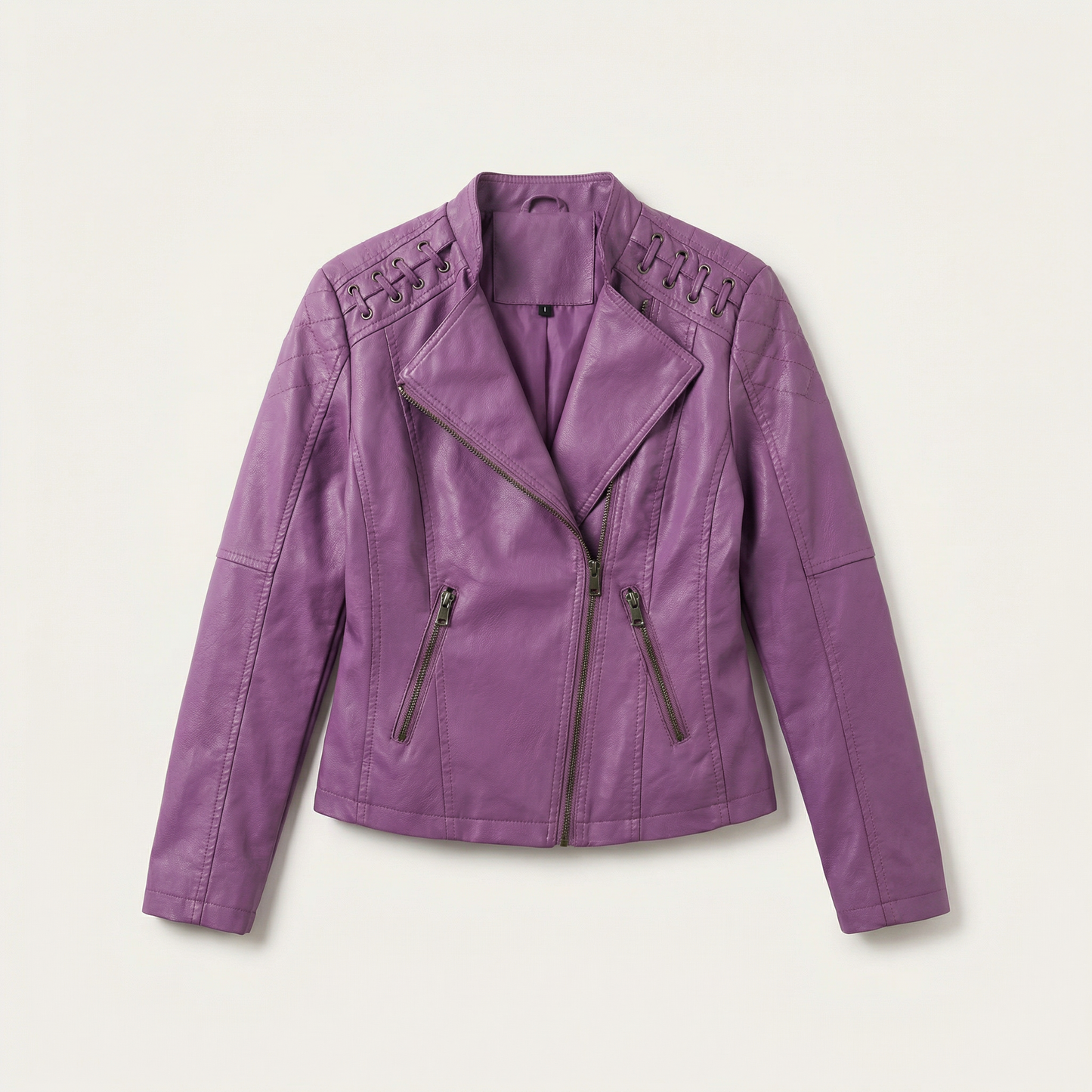 Women’s Slim Fit Zip-Up Jacket – Classic Moto Style Coat
