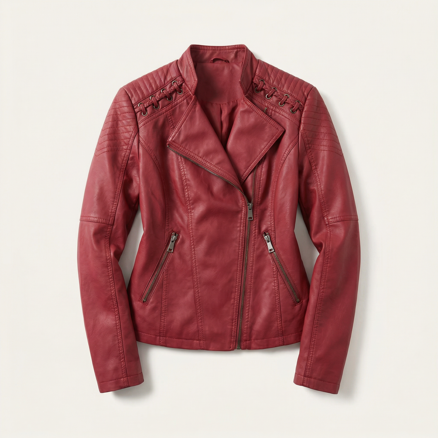 Women’s Slim Fit Zip-Up Jacket – Classic Moto Style Coat