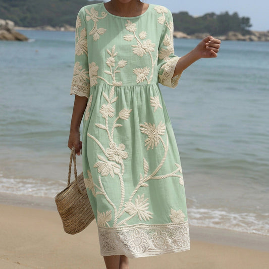 Gabi - Robe Midi avec Imprimé de Plantes et de Fleurs