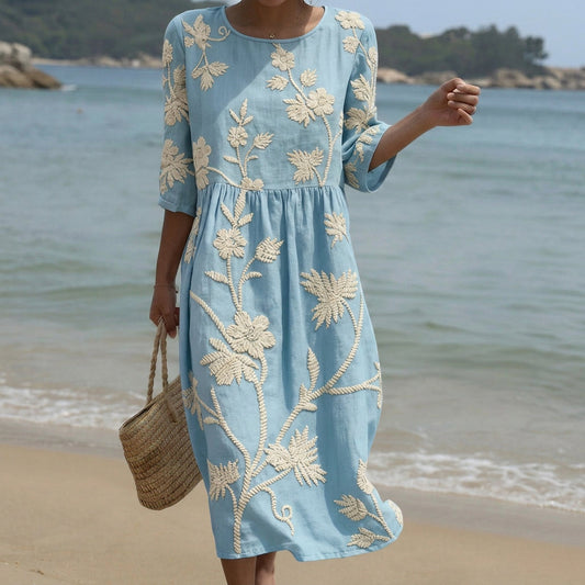 Cátia - Midi-Kleid mit Pflanzen- und Blumenmuster