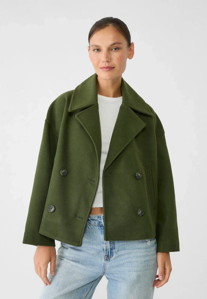 Manteau court pour femme avec double rangée de boutons et design intemporel