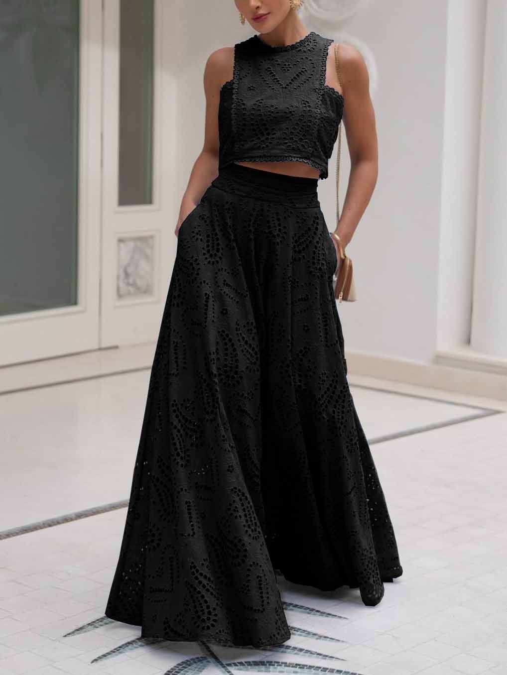 Women’s Sleeveless Embroidered Lace Top – Hollow Cut-Out Style for Summer & Parties