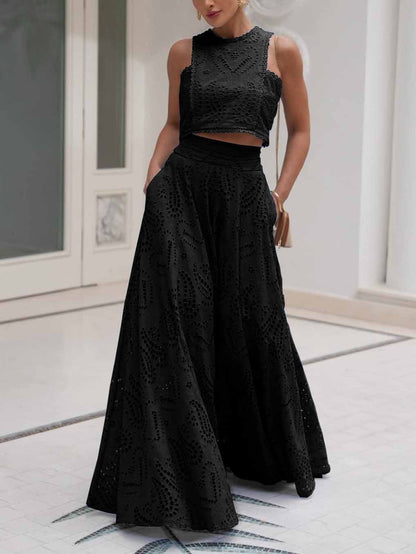 Women’s Sleeveless Embroidered Lace Top – Hollow Cut-Out Style for Summer & Parties