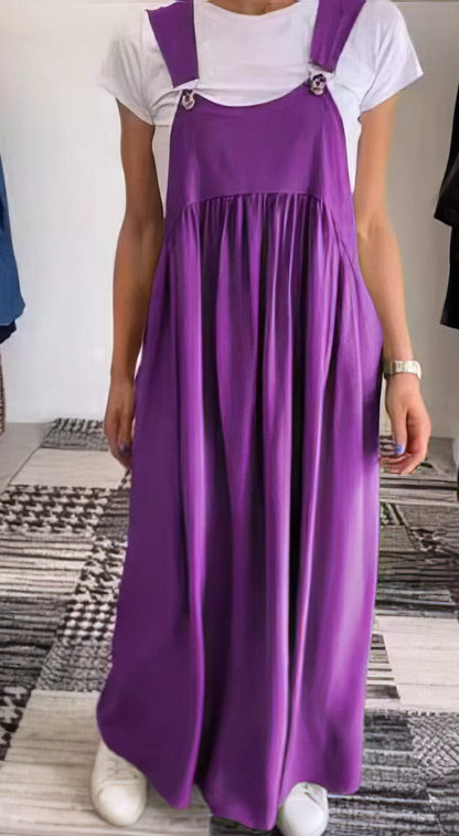 Robe Salopette Maxi Élégante Femme – Style Décontracté Chic Fluide Sans Manches
