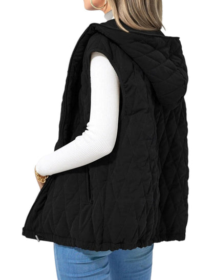 Tiffany – Gewatteerd mouwloos vest met capuchon en ritssluiting aan de voorkant
