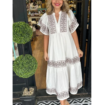 Galina | Damen Modernes Sommerkleid Midi Boho mit V-Ausschnitt