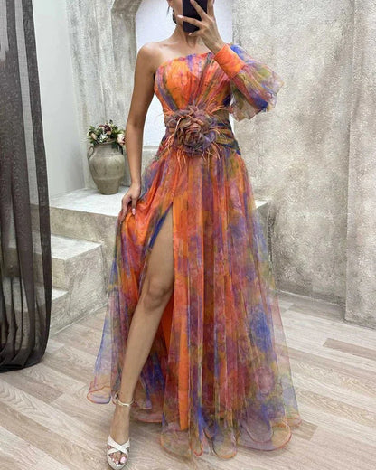 Glorève | Elegancka Sukienka Maxi na Wesele – Wieczorowa z Rozcięciem - Pootivo