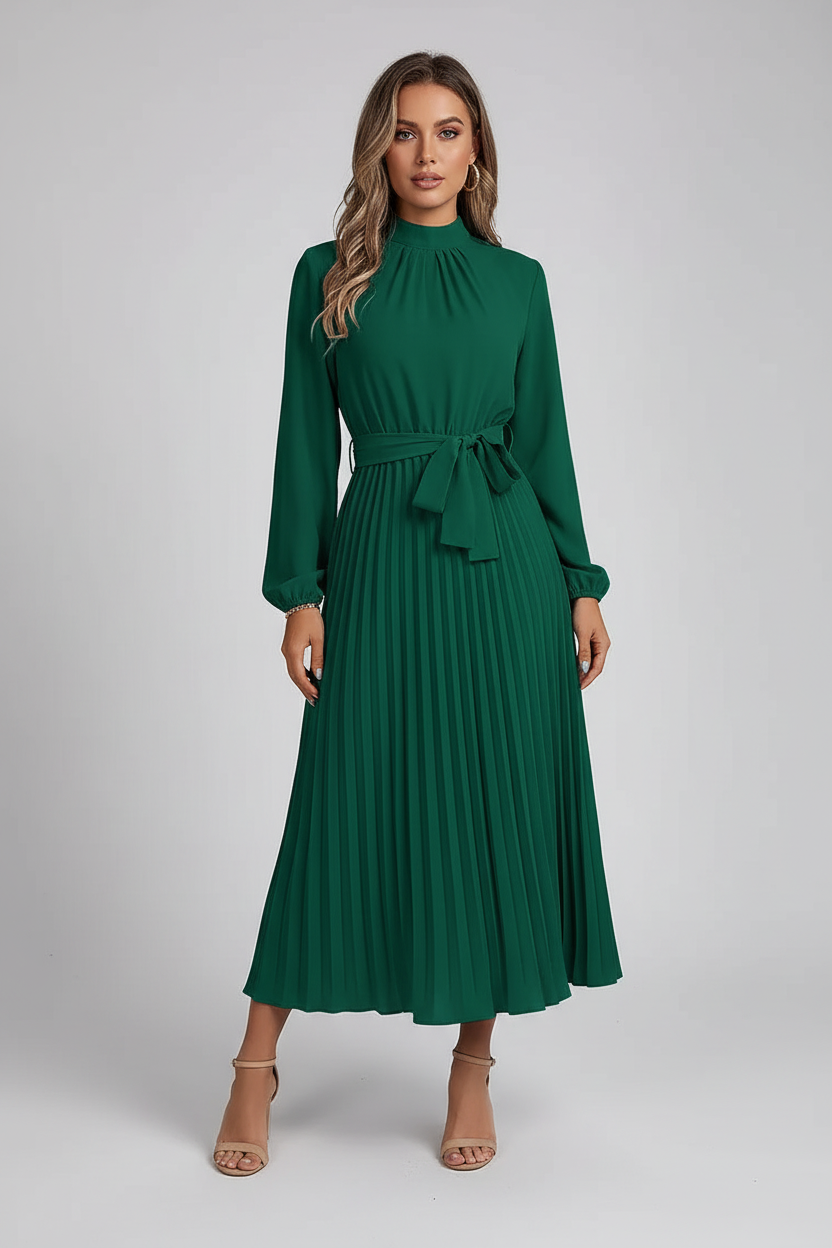 Green midi dress studio shot