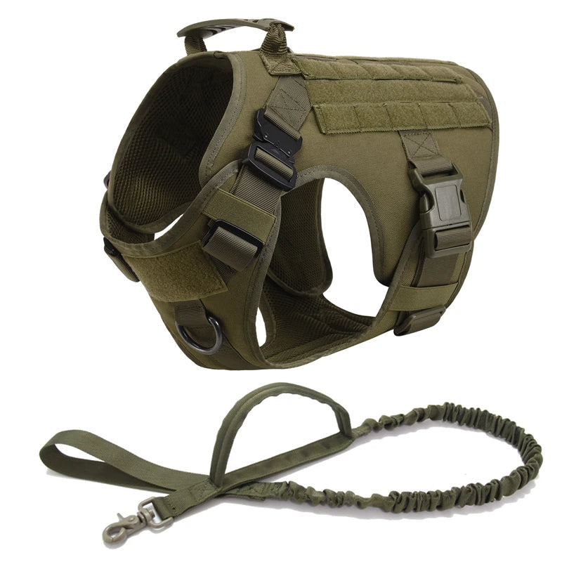 Tactical Dog Harness Heavy Duty Handle 1050D Nylon MOLLE No-Pull Adjustable Large Breeds Training Outdoor Walking Harness Metal D-Ring | Koossa