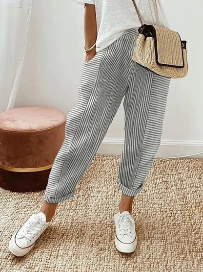 Pantalon en coton rayé