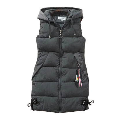 Liora - Veste chic à capuche sans manches avec poches zippées