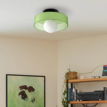 Grüne Deckenleuchte mit rundem Schirm, modernes Design, Wohnzimmerbeleuchtung, energiesparend.