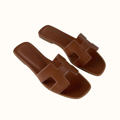 Women’s Leather Sandals Slip On H Strap Design Low Heel Elegant Summer Casual Footwear