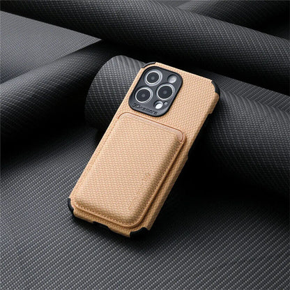 Beige Handyhülle aus Stoff für iPhone mit Kartenfach, stilvolles Design, stoßfest.