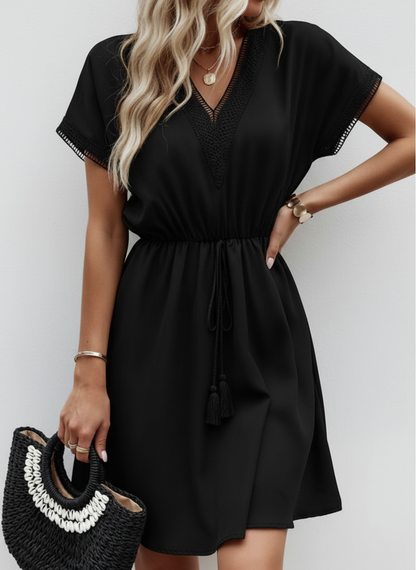 Harper | Women's Mini Dress With V-Neck And Drawstring Waist | Casual