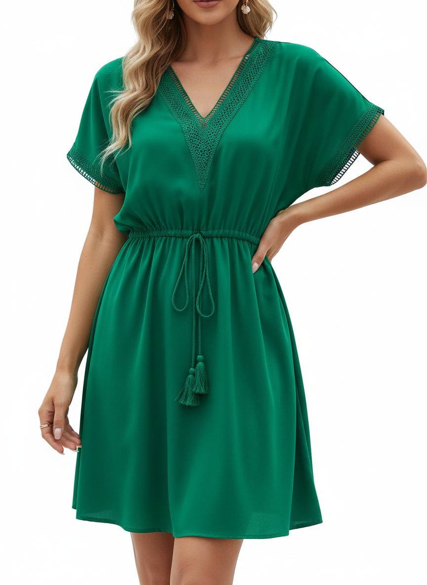 Harper | Women's Mini Dress With V-Neck And Drawstring Waist | Casual