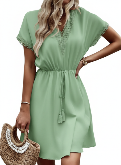 Harper | Women's Mini Dress With V-Neck And Drawstring Waist | Casual