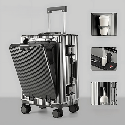 Handgepäckkoffer | Aluminium | TSA-Schloss | Integrierte USB-ports-Grau-Luzern Mode