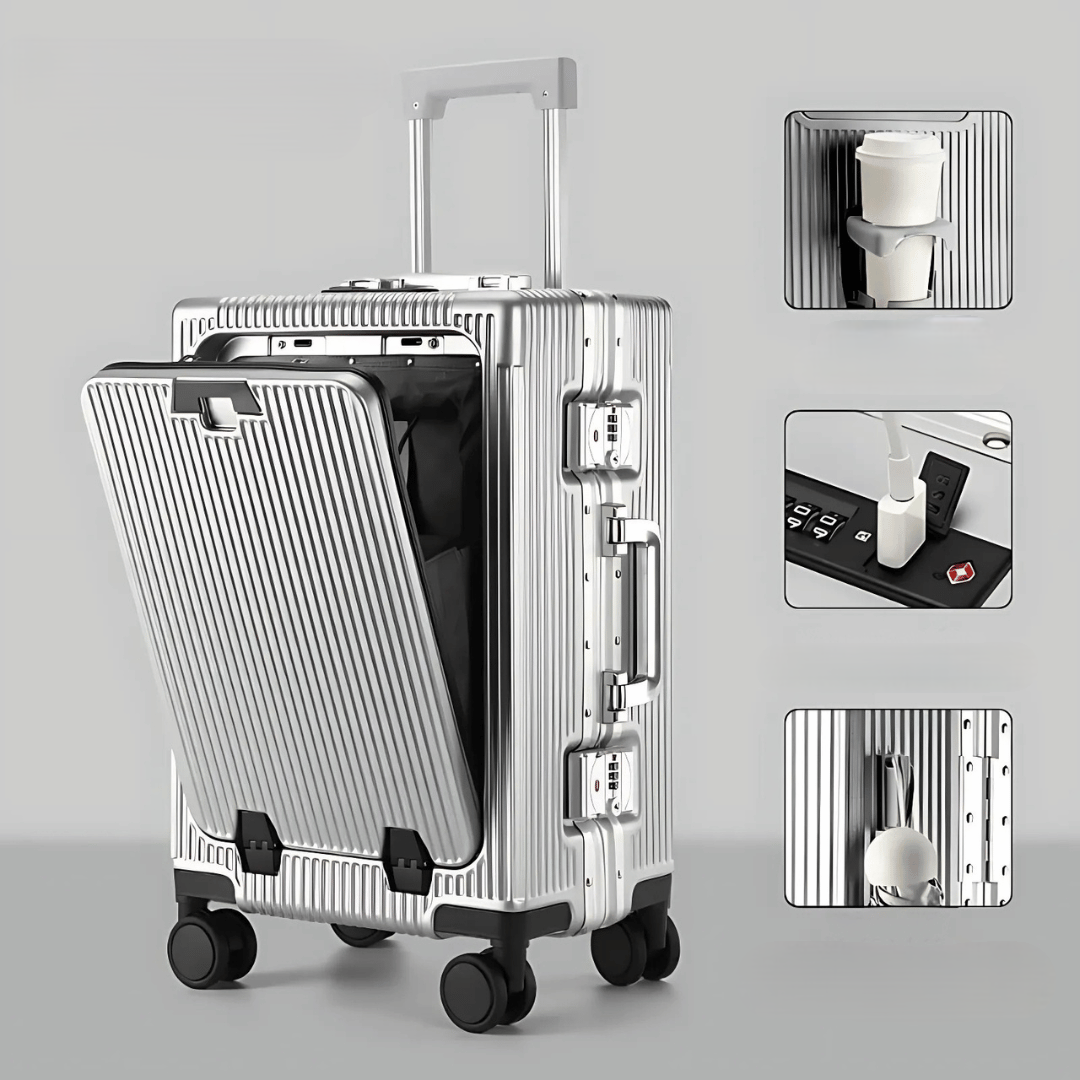 Handgepäckkoffer | Aluminium | TSA-Schloss | Integrierte USB-ports-Silber-Luzern Mode