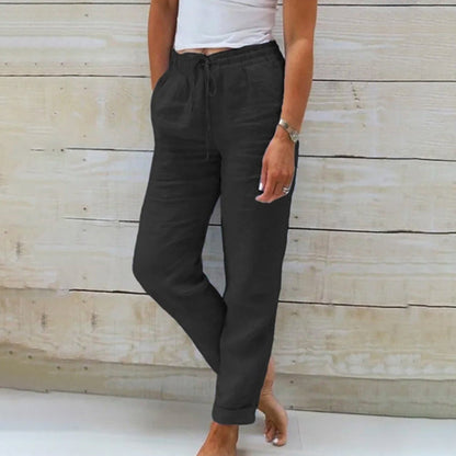 Women’s Linen Drawstring Trousers Lightweight Relaxed Summer Pants