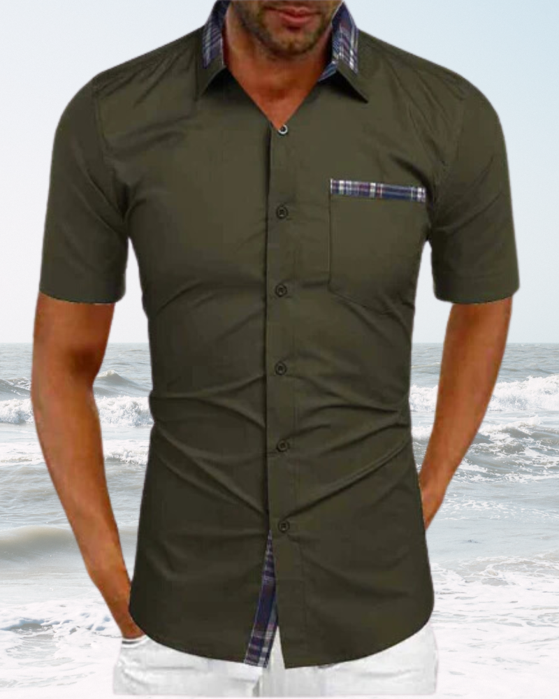Men’s Short Sleeve Stand Collar Shirt – Lightweight Breathable Comfortable Stylish Casual Everyday Wear