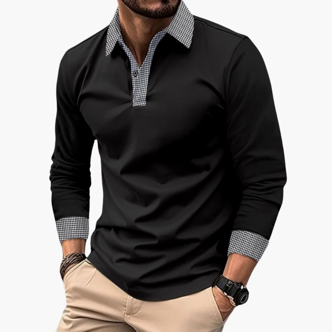 Image of Herren Langarm Polohemd mit Kontrastkragen