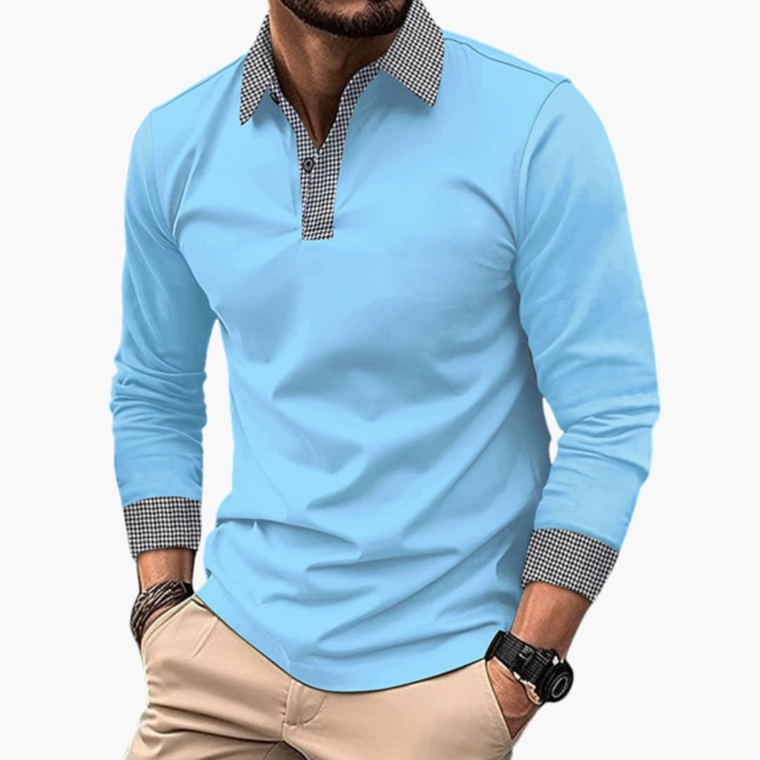 Image of Herren Langarm Polohemd mit Kontrastkragen