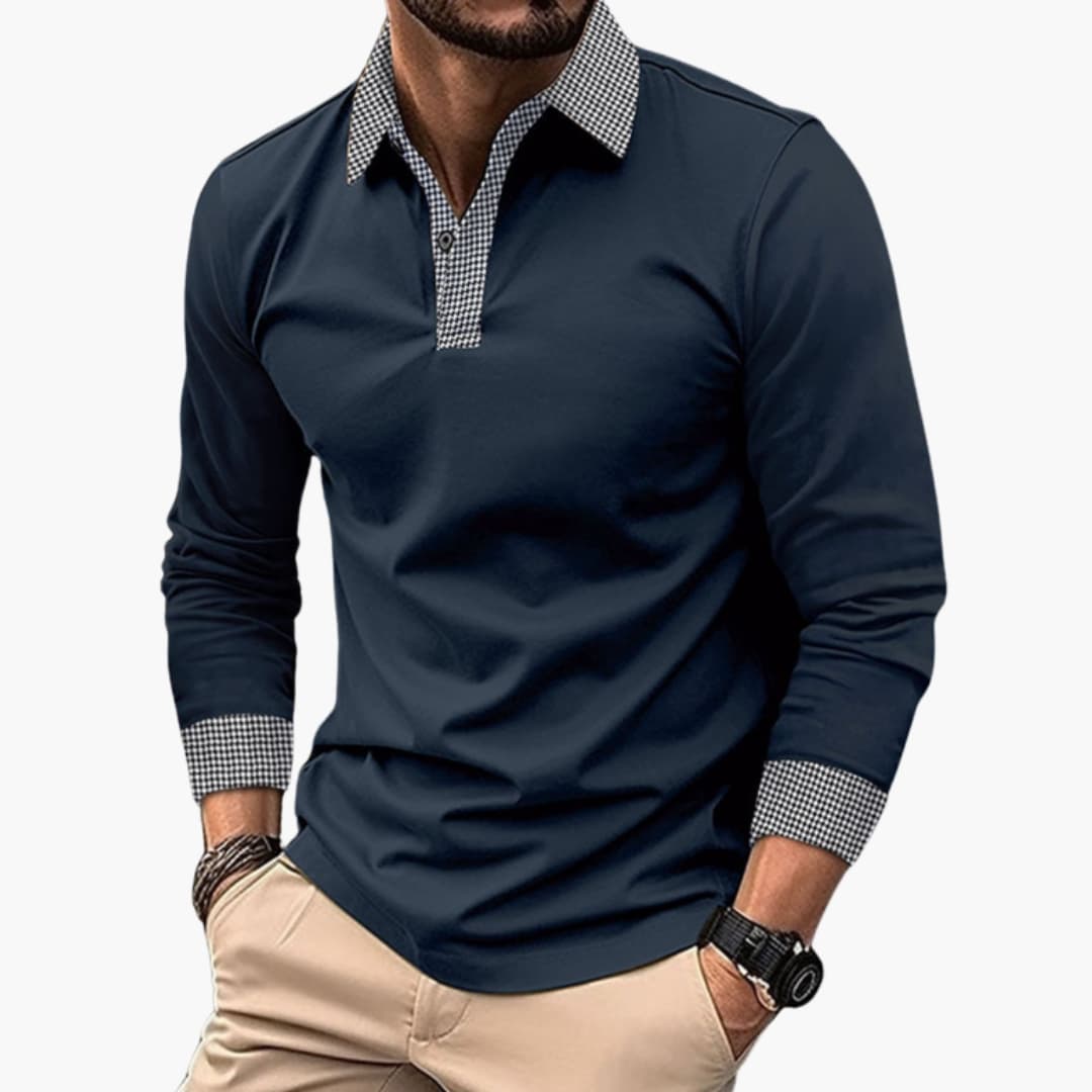 Image of Herren Langarm Polohemd mit Kontrastkragen