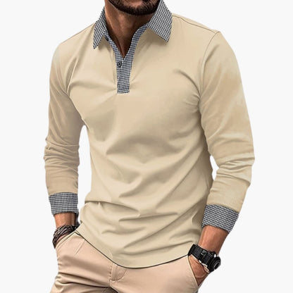 Image of Herren Langarm Polohemd mit Kontrastkragen