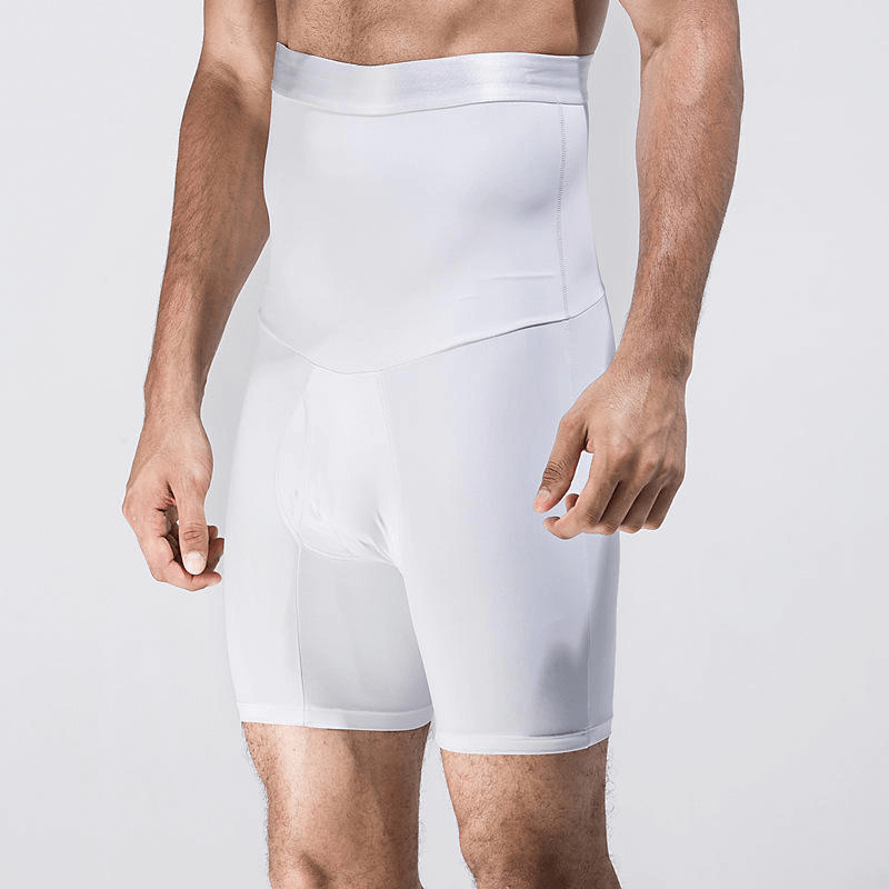 Männer Shapewear Shorts, weiß, nahtlos, Bauchkontrolle, figurformend, elastisch, bequem.