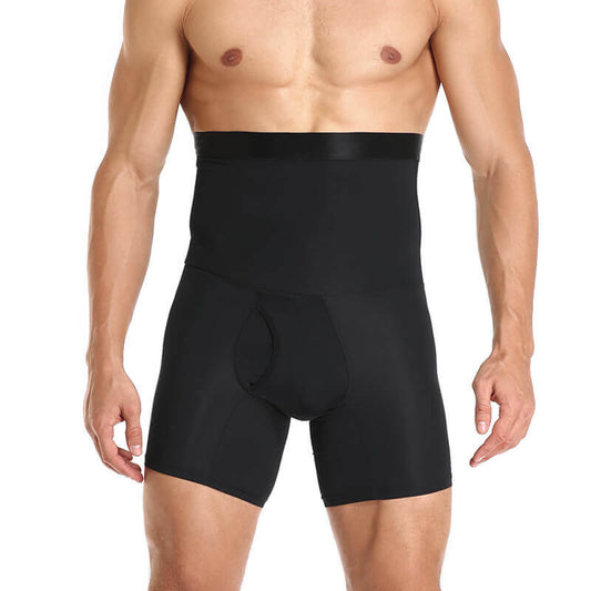 Männer Shapewear Shorts, schwarz, hoher Bund, Bauchkontrolle, nahtlos, figurformend.