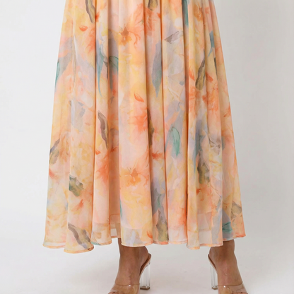 Watercolour Print Halter Maxi Dress Open Back Summer Holiday